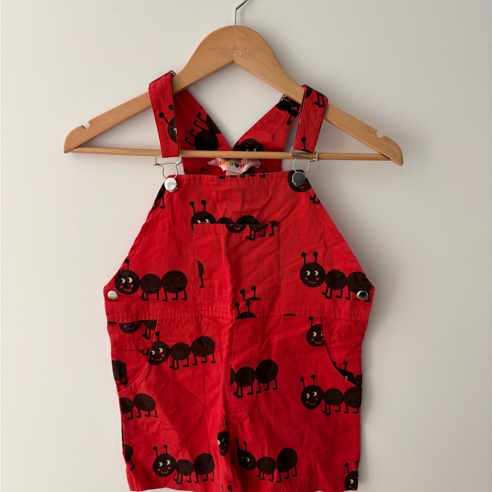 Vibrant Red Overalls with Fun Ant Design